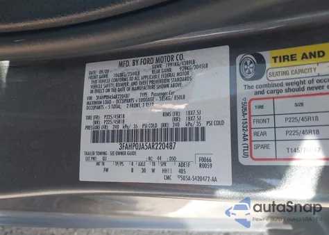 2010 Ford Fusion Sel z USA, uszkodzony, nr VIN 3FAHP0JA5AR220487